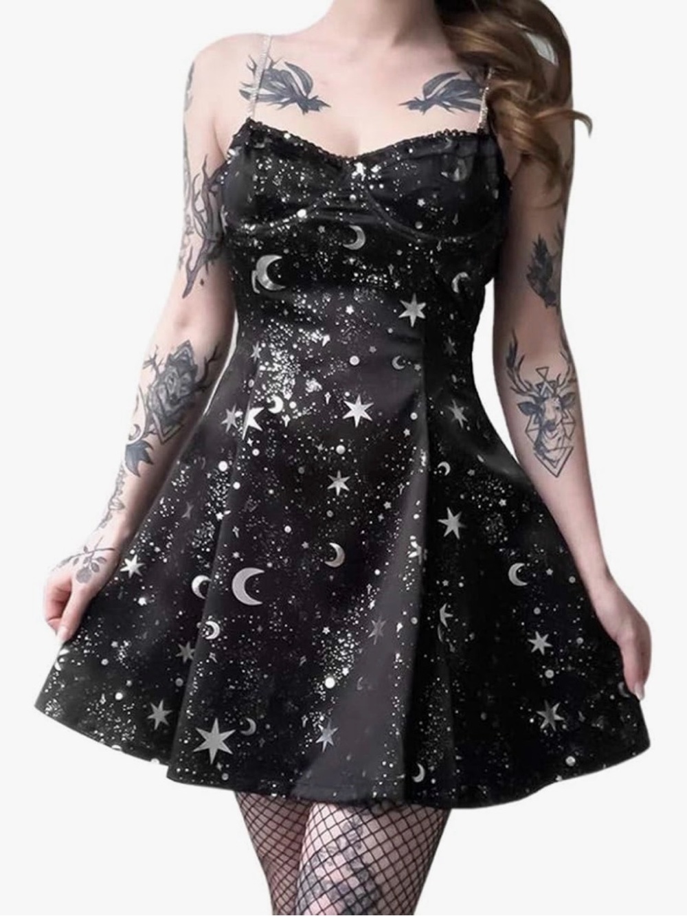 Current Mood Celestial Zenith street gothic punk retro moon bodycon Flared Dress